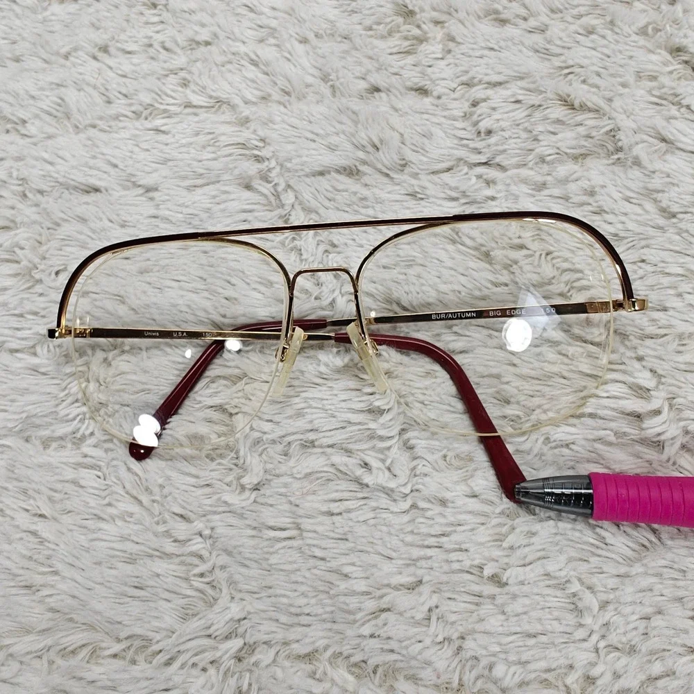 VTG 80s Univis USA Eye Glasses Aviator Metal Bur/Autumn Big Edge 150 Frames Only